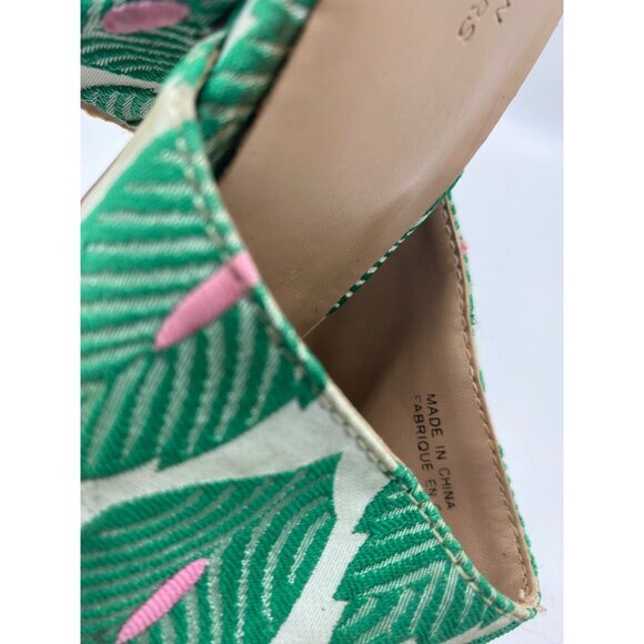 URBAN OUTFITTERS Green Leaf Mules Womens SZ 7 Block Heel Open Toe Tropical - Picture 8 of 9